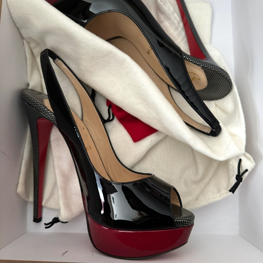 Loubutin Lady Peep Sling 150 Patent